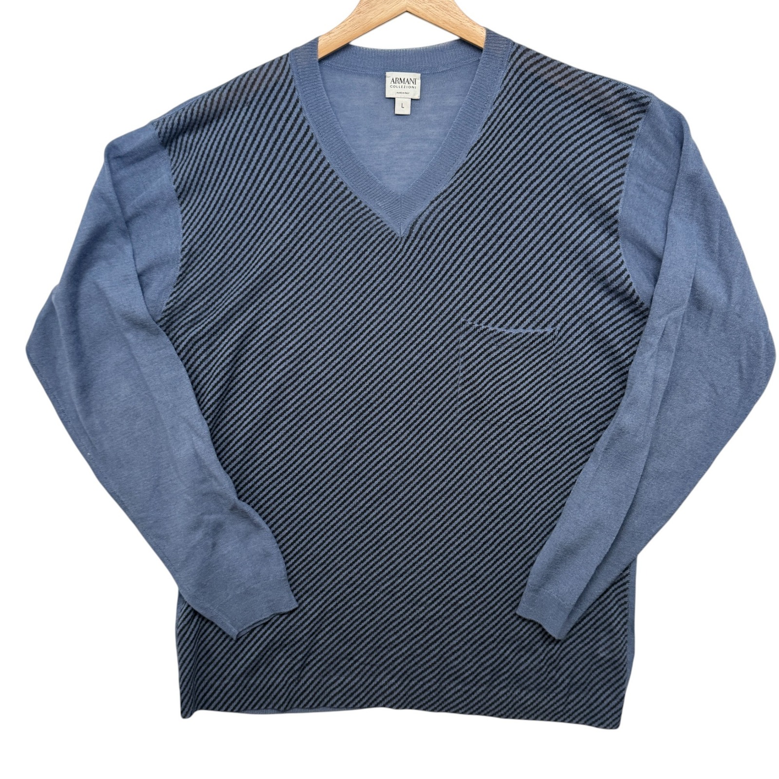 Armani Collezioni Mens L V Neck Sweater Stripe Wool
